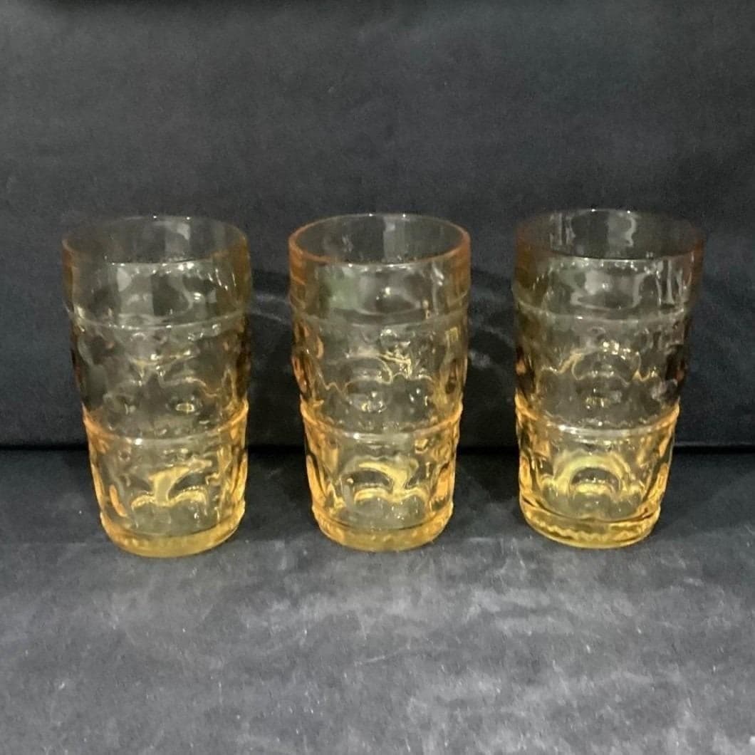 Colony Glass Crown Pattern Tumblers, Set of 3, Honey Gold Glasses, Drinkware - Thumbnail 9