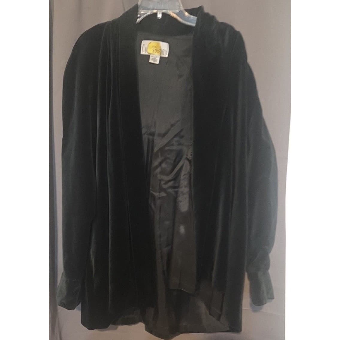 Collections Black Cotton Velvet Open Front Shawl Collar Blazer, Women's Medium - Thumbnail 3