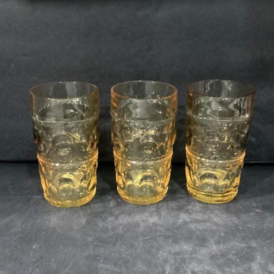 Colony Glass Crown Pattern Tumblers, Set of 3, Honey Gold Glasses, Drinkware - Thumbnail 10