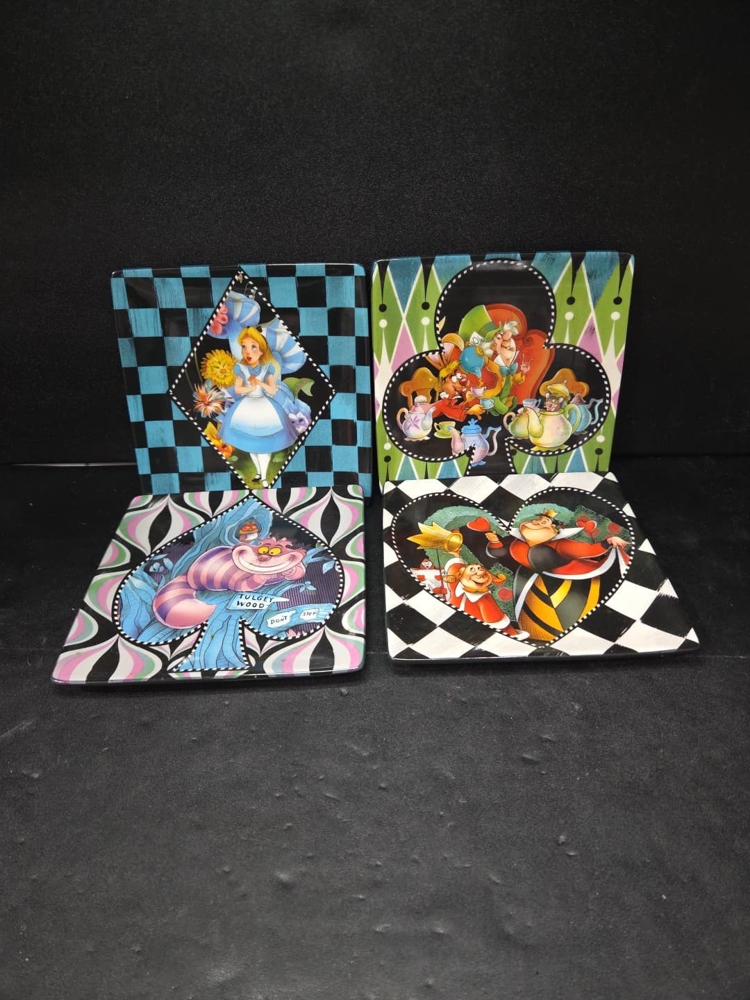 Alice in Wonderland Ceramic Plates, Set of 4 Disney Parks Collectible Dinnerware