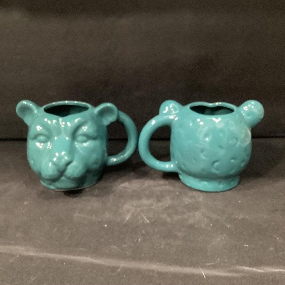 Cheetah Head Oversized Teal Coffee Cups, Set of 2, Large Ceramic Mugs, Drinkware - Thumbnail 2