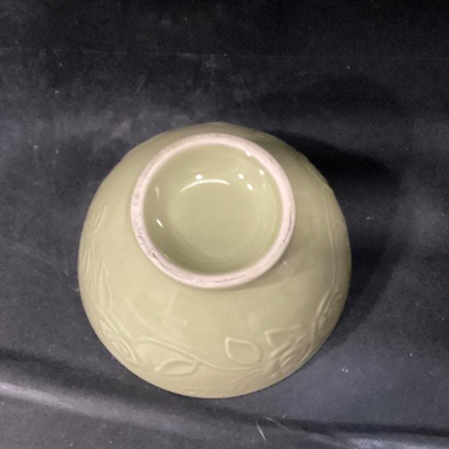 Incised Rose Green Soup Bowls, Set of 2, Floral Pedestal Dishes, Tableware - Thumbnail 5
