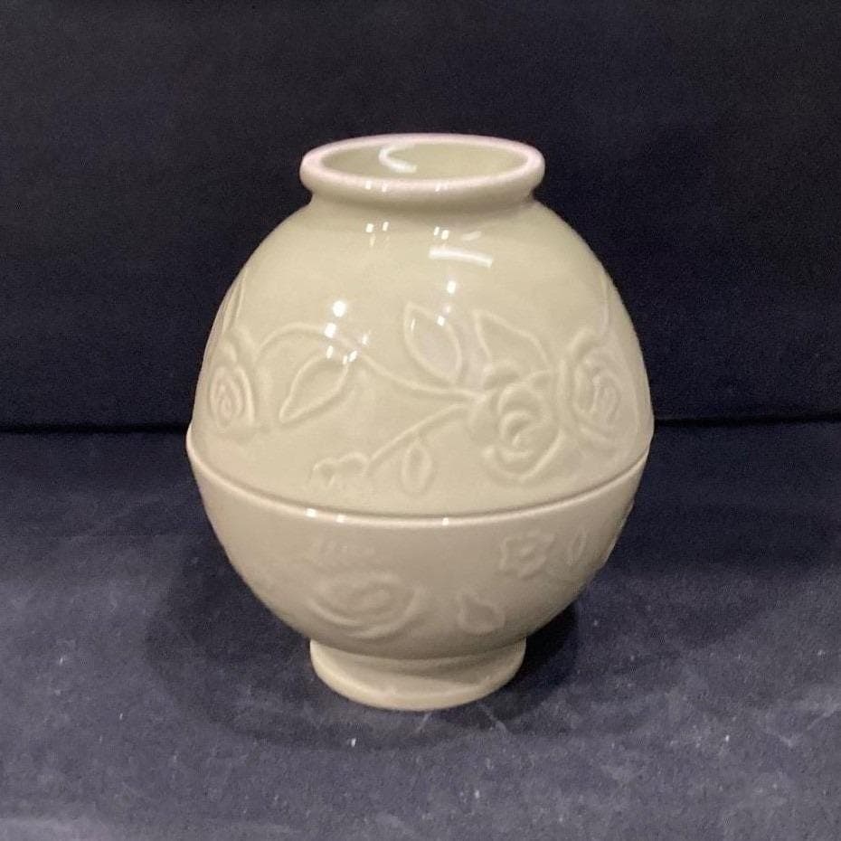 Incised Rose Green Soup Bowls, Set of 2, Floral Pedestal Dishes, Tableware - Thumbnail 8