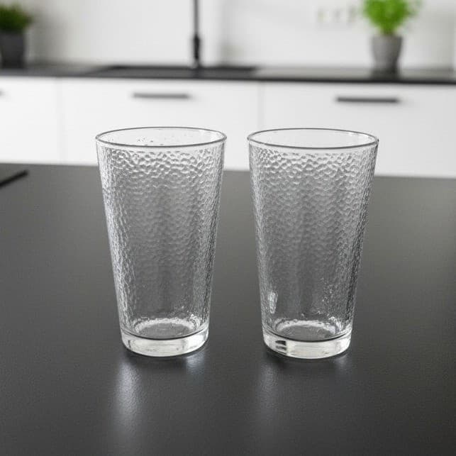 Libbey Glass Hammered Clear Tumblers, Set of 2, Textured Drinking Glasses