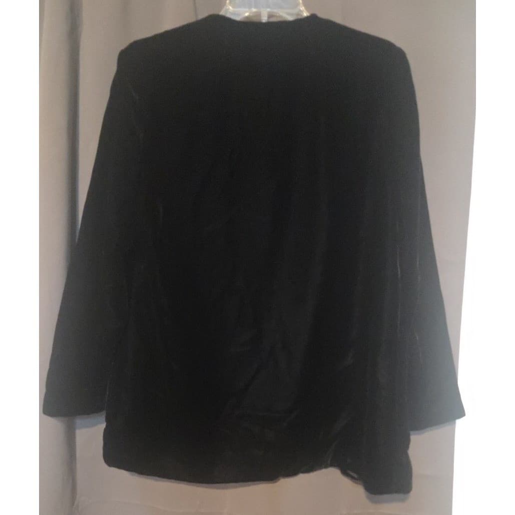 Black Velvet Open Front Blazer Jacket, Vintage Collarless Patch Pockets RN 17400 - Thumbnail 4