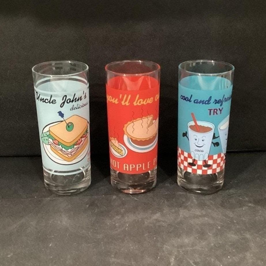 Home Essentials "Retro Diner" Glass Tumblers, Set of 3, Vintage Inspired Glasses - Thumbnail 2