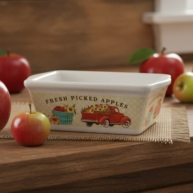 Royal Norfolk Small Loaf Pan, Vintage Farm Picked Apples Design, Bakeware