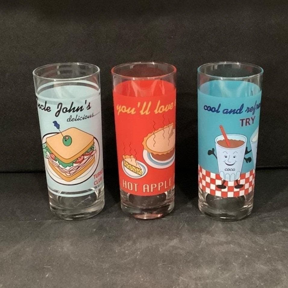 Home Essentials "Retro Diner" Glass Tumblers, Set of 3, Vintage Inspired Glasses - Thumbnail 7