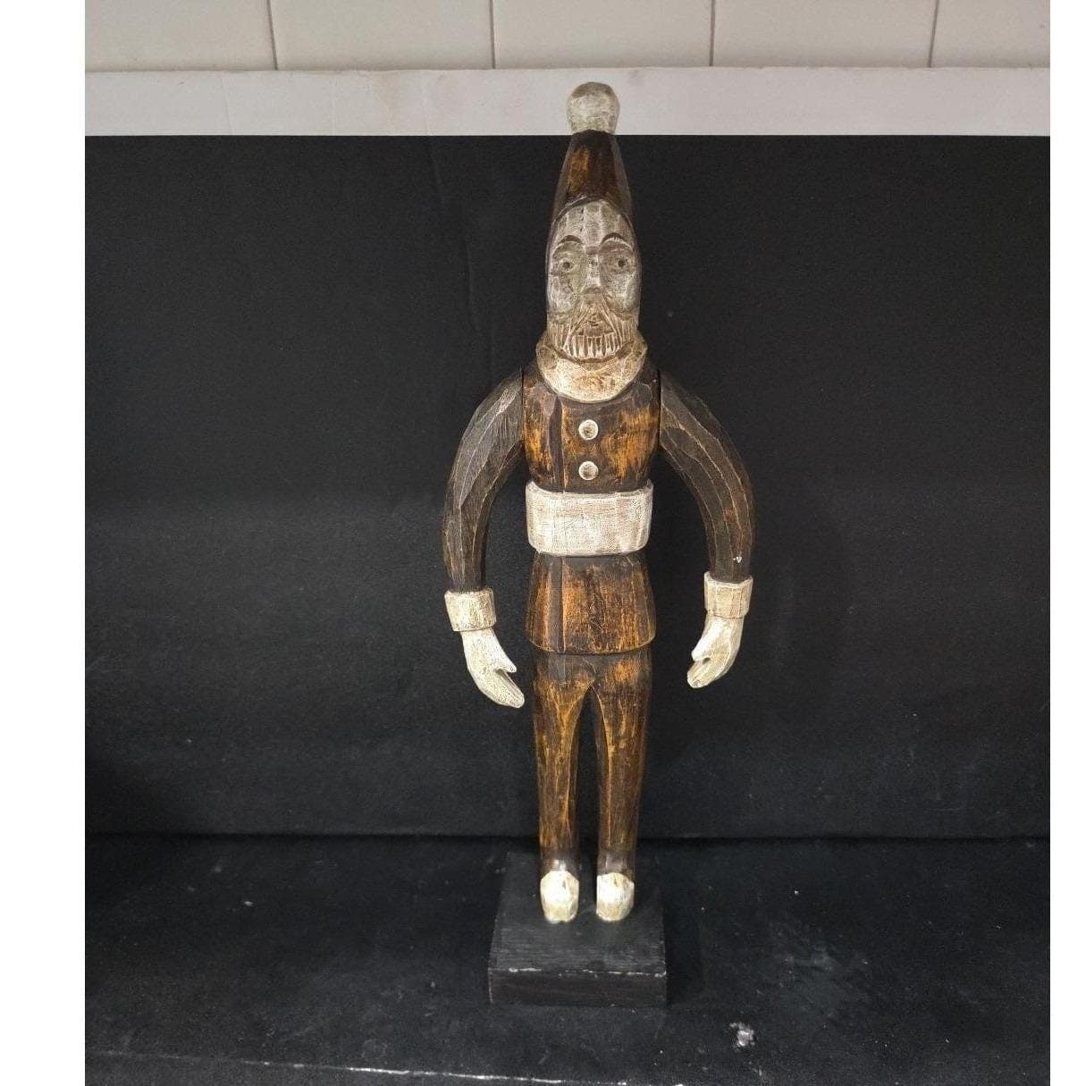 Folk Art Santa Wood Carving 15", Vintage European Christmas Figure, Hand Carved - Thumbnail 5