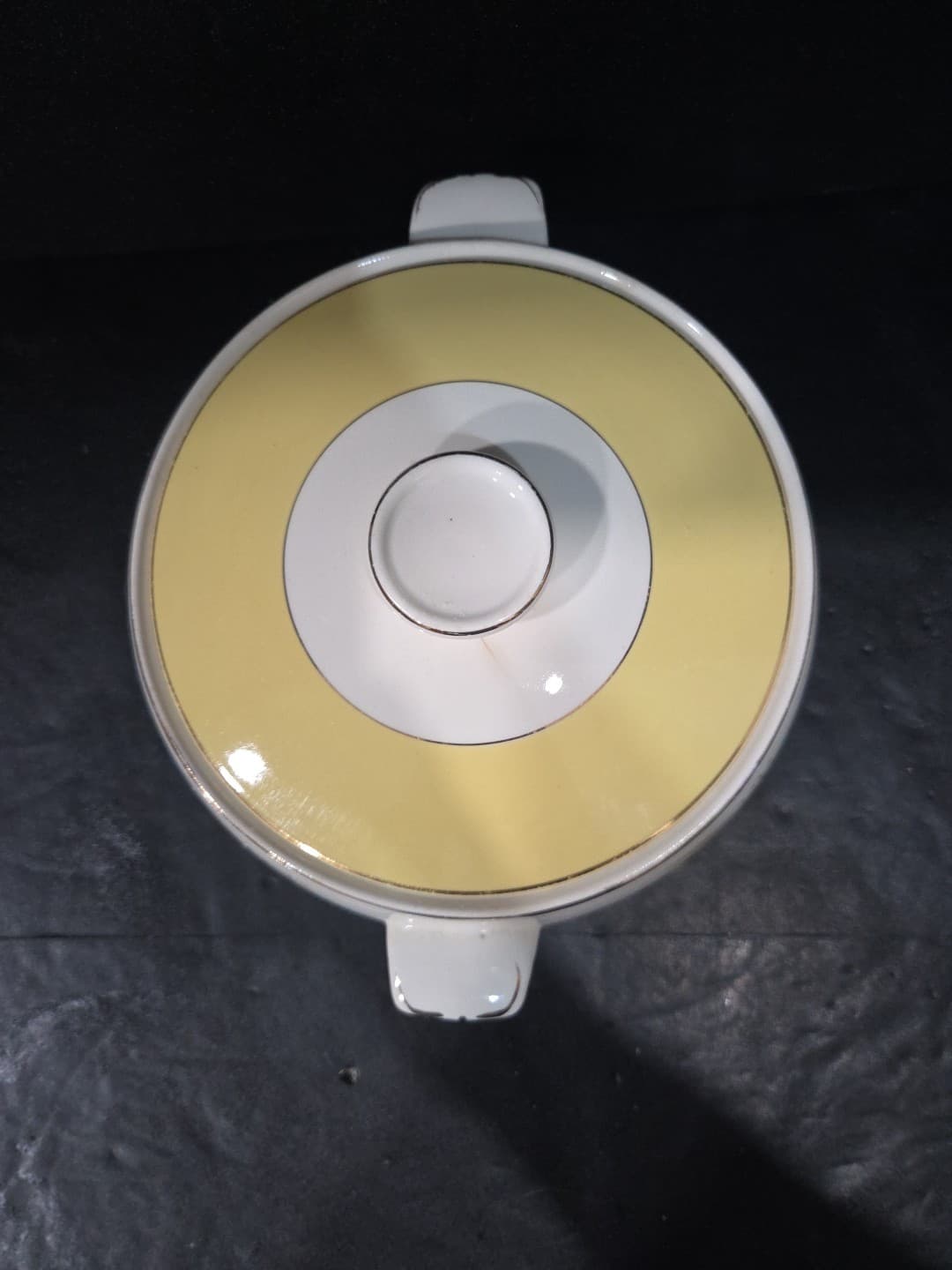 Rare Vintage Century Yellow And White Ceramic Bowl & Cover,Wheat Design W/Gold - Thumbnail 5