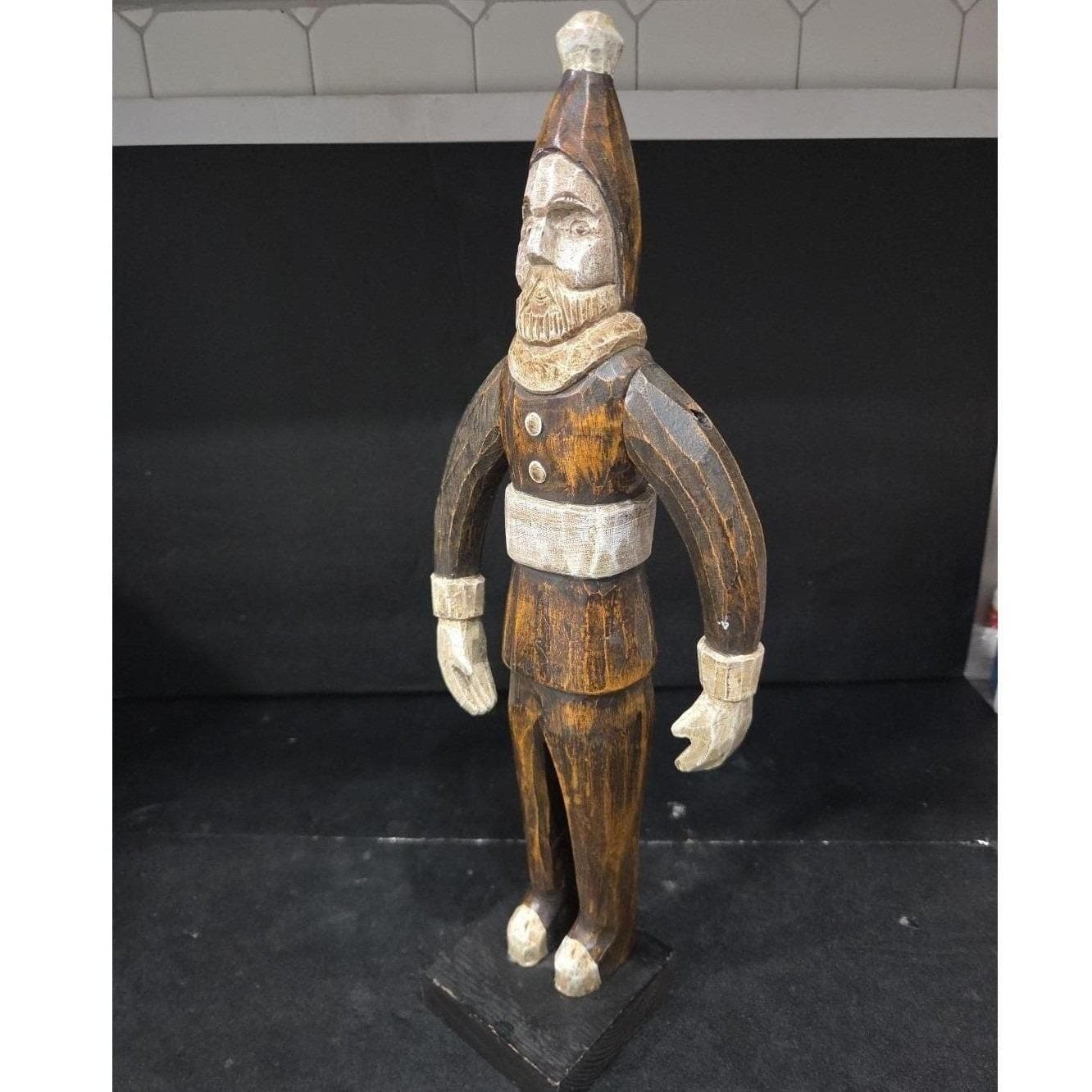 Folk Art Santa Wood Carving 15", Vintage European Christmas Figure, Hand Carved - Thumbnail 6