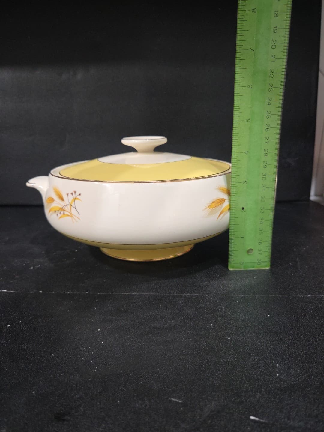 Rare Vintage Century Yellow And White Ceramic Bowl & Cover,Wheat Design W/Gold - Thumbnail 10