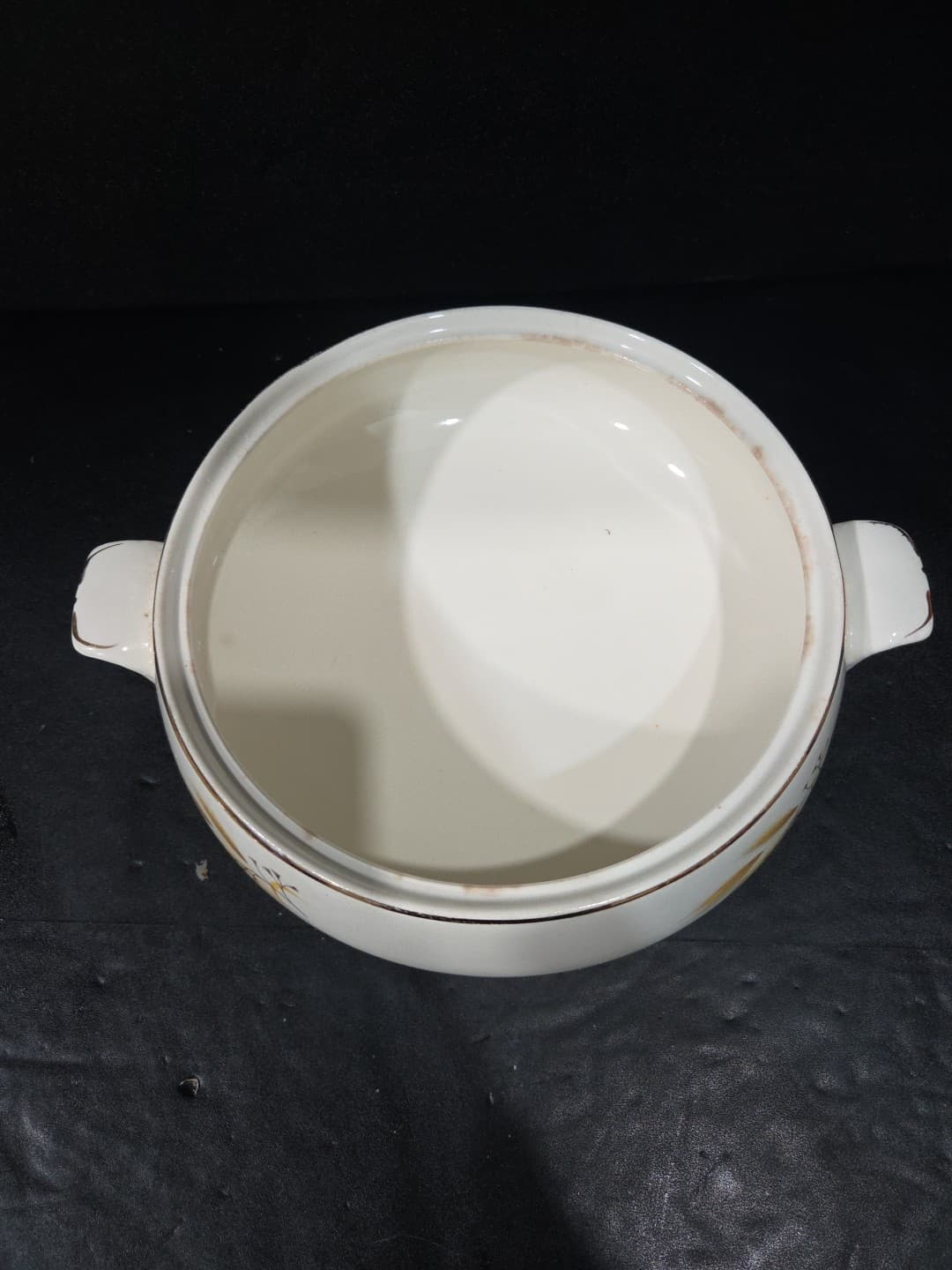Rare Vintage Century Yellow And White Ceramic Bowl & Cover,Wheat Design W/Gold - Thumbnail 6