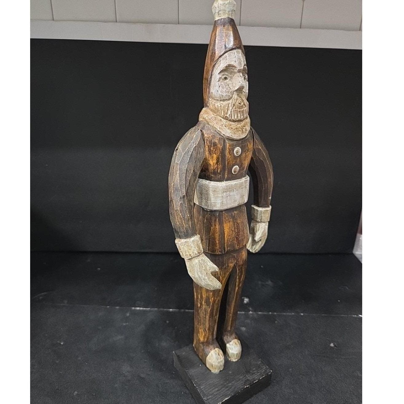 Folk Art Santa Wood Carving 15", Vintage European Christmas Figure, Hand Carved - Thumbnail 7