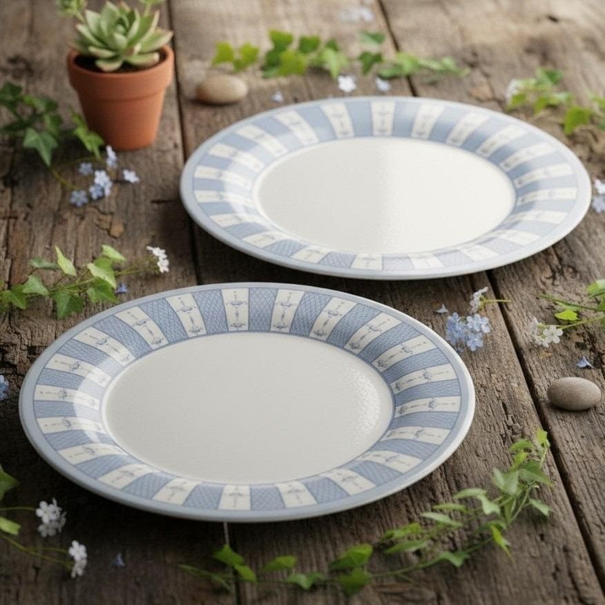 Martha Stewart Everyday Garden Trellis Dinner Plates, Set of 2, White Stoneware