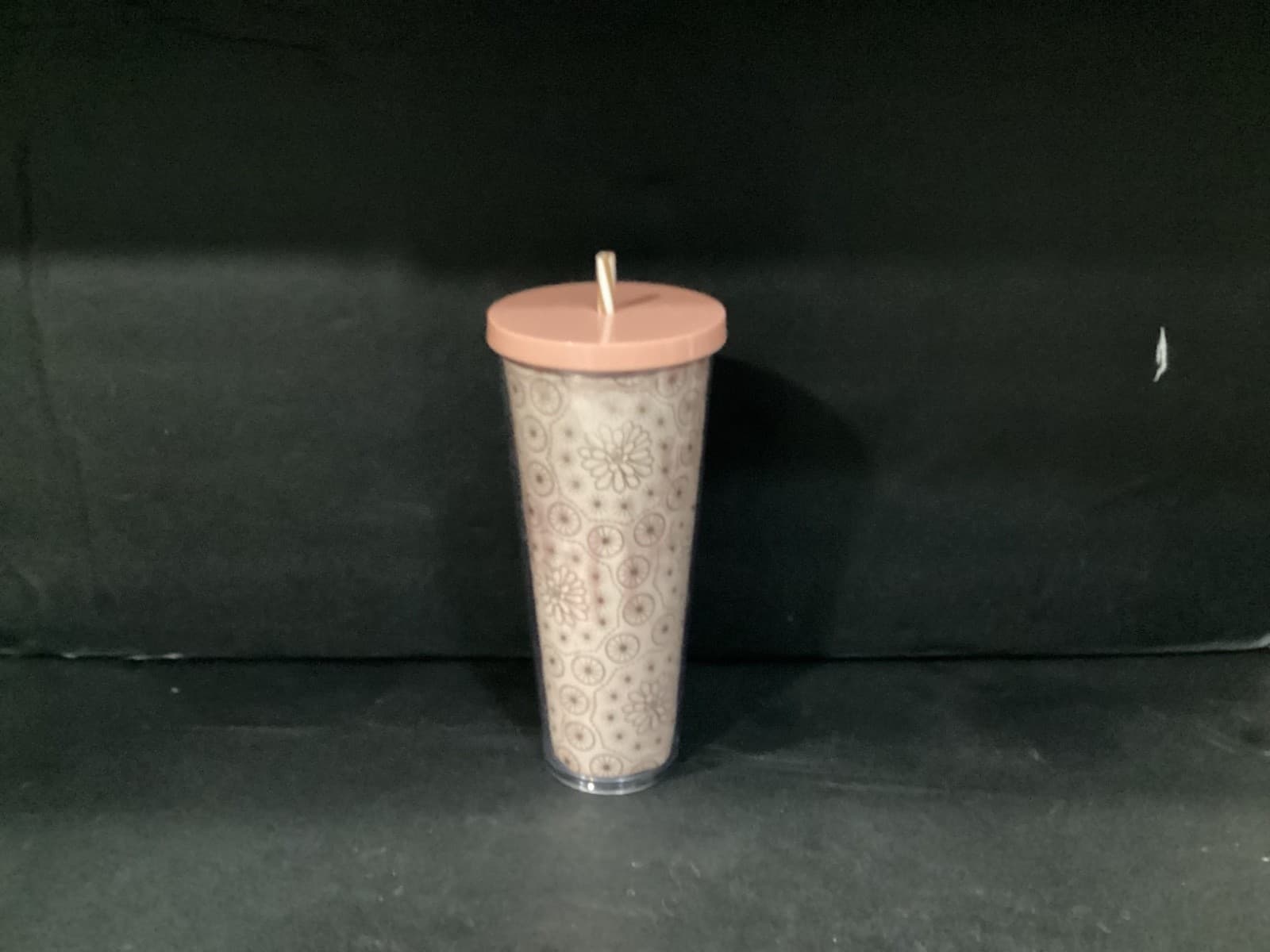 STARBUCKS Peach Metallic Gold Floral Flower Design Cold Cup Tumbler Venti 24 Oz