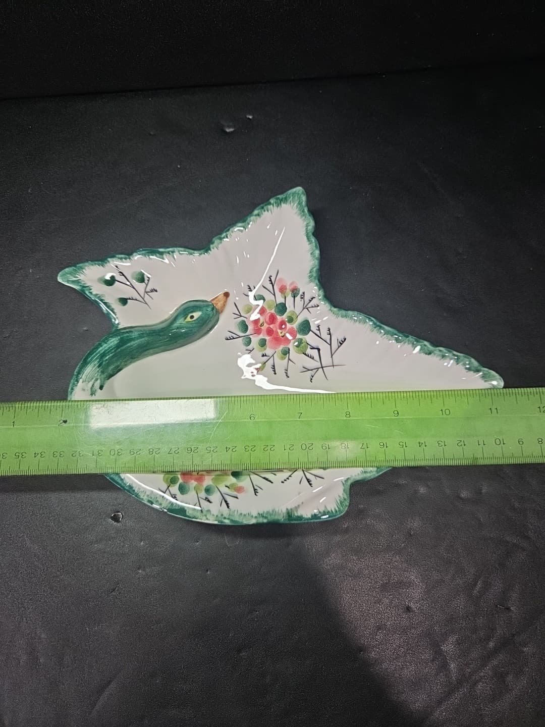 Italian Green Bird Bowl, Hand Painted Floral Dish, Trinket Holder, Multicolor - Thumbnail 3