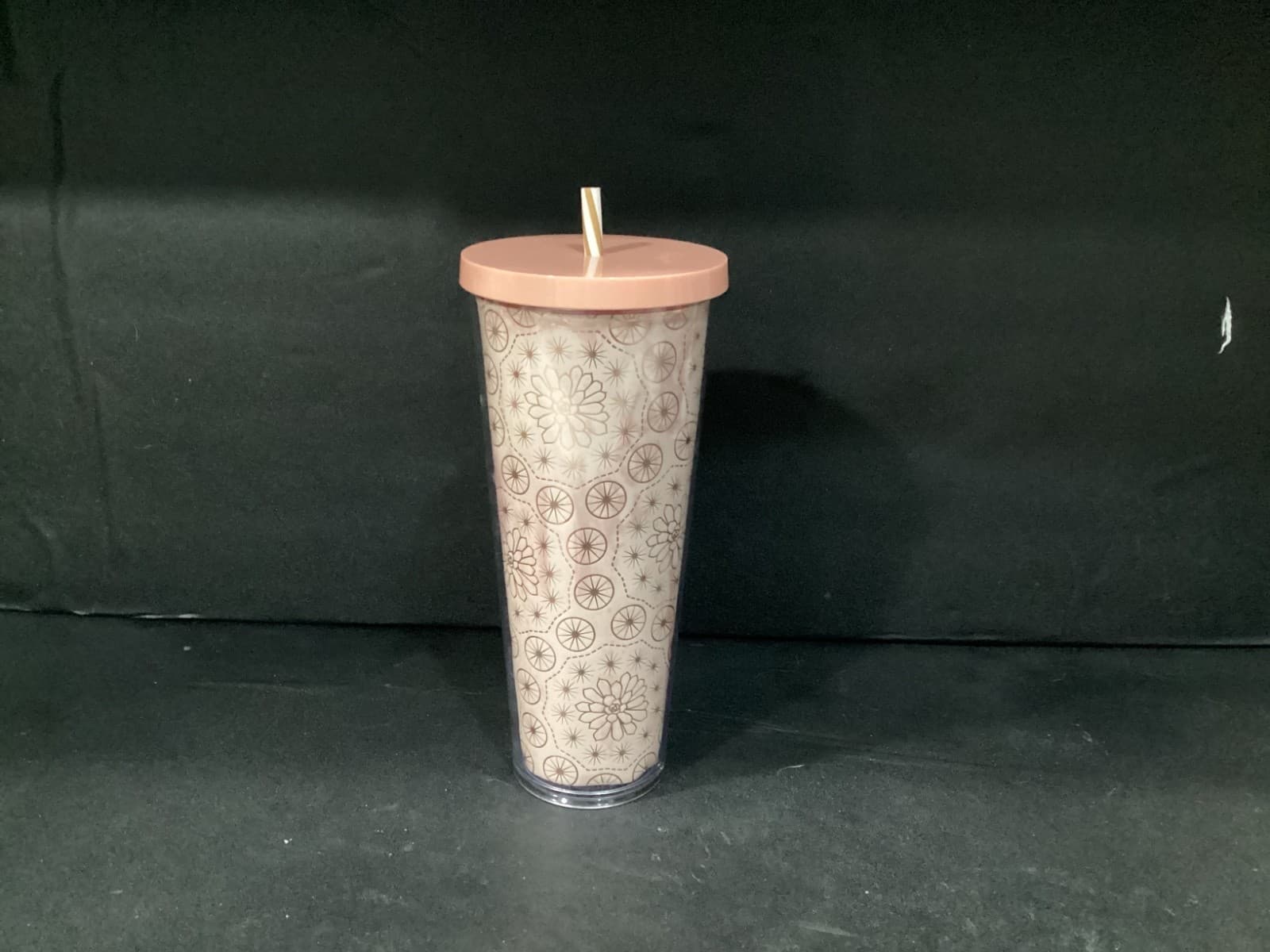 STARBUCKS Peach Metallic Gold Floral Flower Design Cold Cup Tumbler Venti 24 Oz - Thumbnail 8
