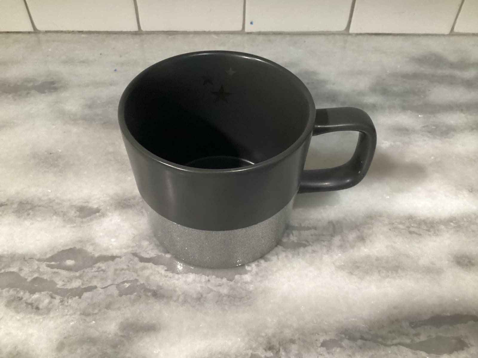 STARBUCKS Mug 2018 Matte Black Silver Glitter and Stars Ceramic Coffee Mug 12oz - Thumbnail 2