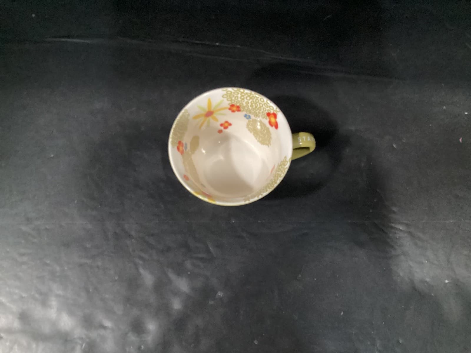 Starbucks Coffee Mug Green Ribbed Cup 12oz Bright Floral Design Inside 2007 - Thumbnail 2