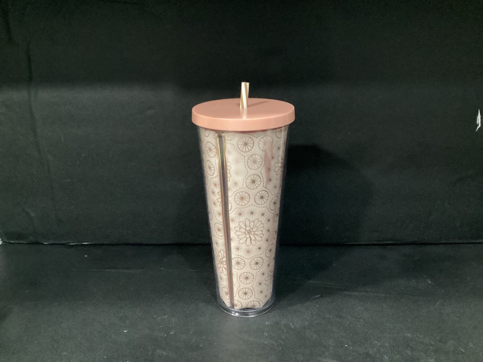 STARBUCKS Peach Metallic Gold Floral Flower Design Cold Cup Tumbler Venti 24 Oz - Thumbnail 10