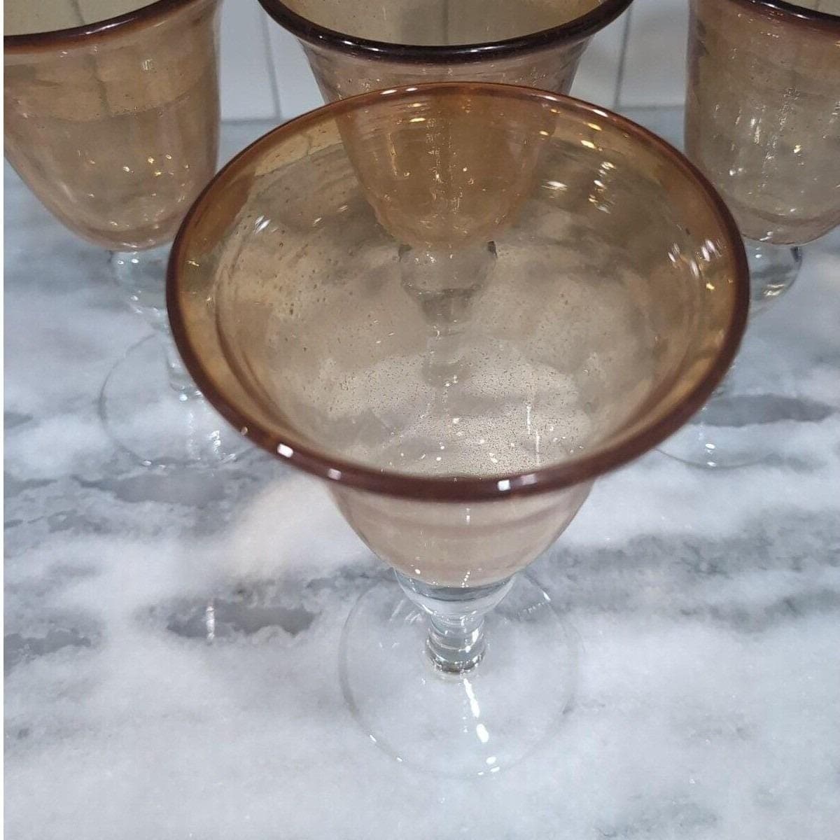 Artland Iris Amber Water Goblets, Set of 4, Vintage Hand Blown Bubble Design - Thumbnail 6