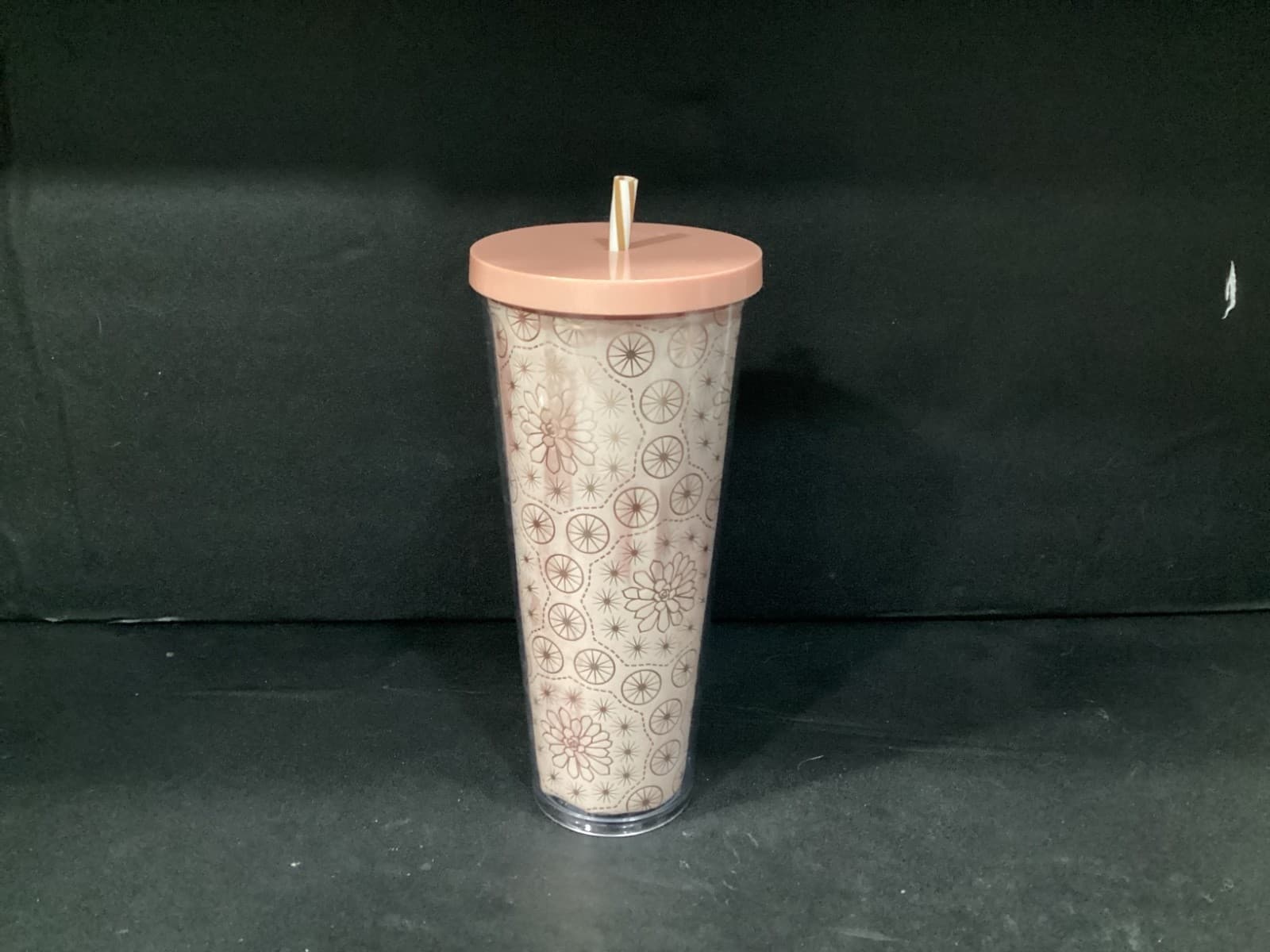STARBUCKS Peach Metallic Gold Floral Flower Design Cold Cup Tumbler Venti 24 Oz - Thumbnail 9
