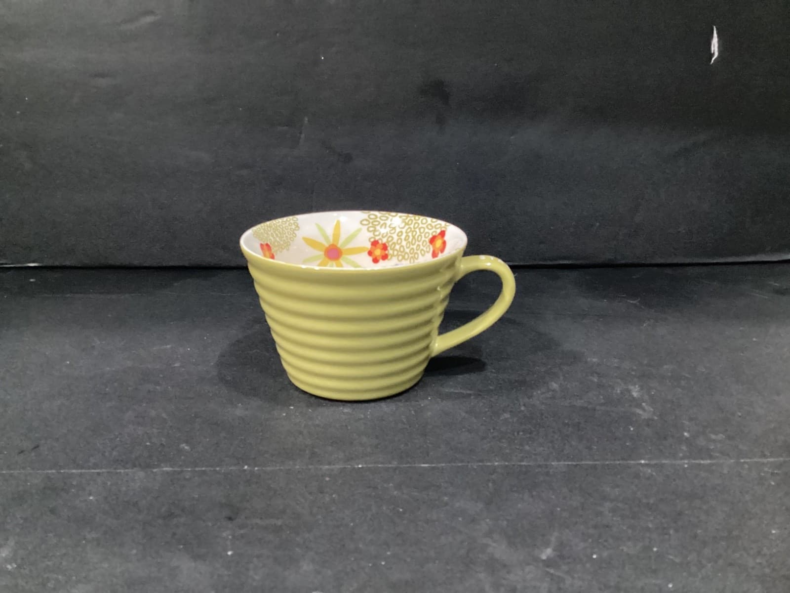 Starbucks Coffee Mug Green Ribbed Cup 12oz Bright Floral Design Inside 2007 - Thumbnail 7