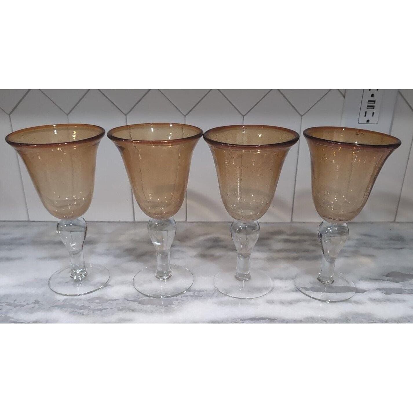 Artland Iris Amber Water Goblets, Set of 4, Vintage Hand Blown Bubble Design - Thumbnail 5