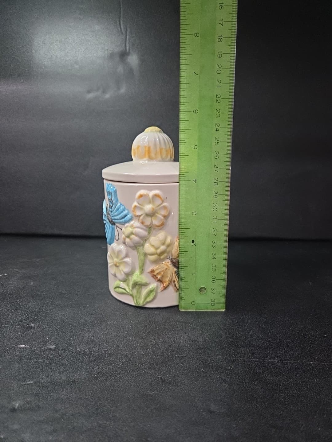 Handmade Ceramic Butterfly Jar, Vintage Small Floral Canister, Butterfly Decor - Thumbnail 11