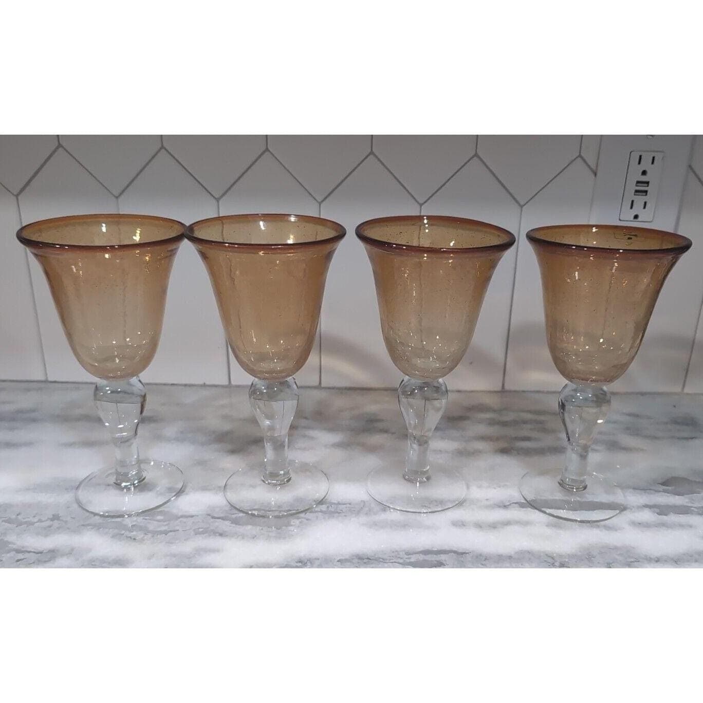 Artland Iris Amber Water Goblets, Set of 4, Vintage Hand Blown Bubble Design - Thumbnail 3