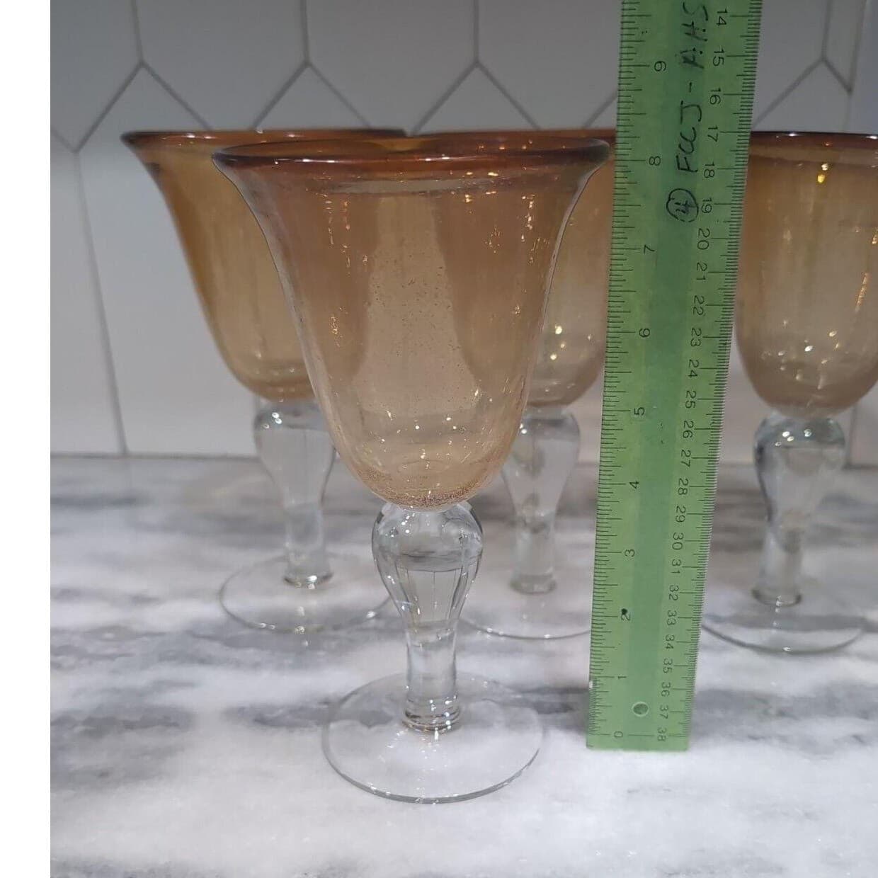 Artland Iris Amber Water Goblets, Set of 4, Vintage Hand Blown Bubble Design - Thumbnail 9