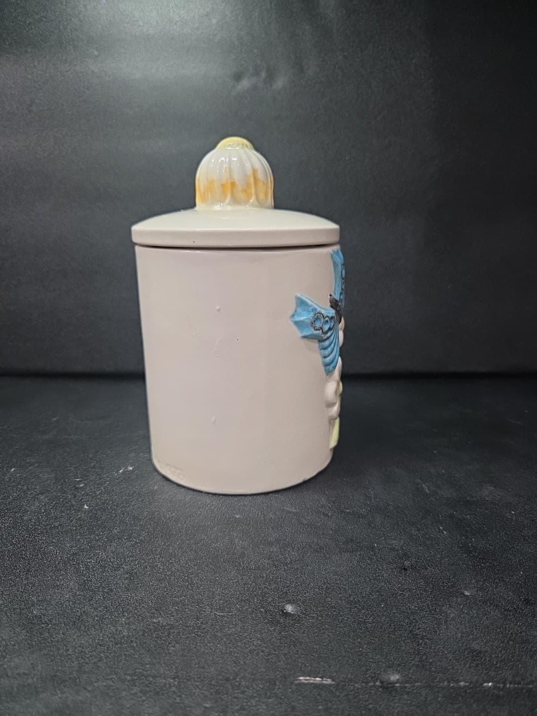Handmade Ceramic Butterfly Jar, Vintage Small Floral Canister, Butterfly Decor - Thumbnail 2