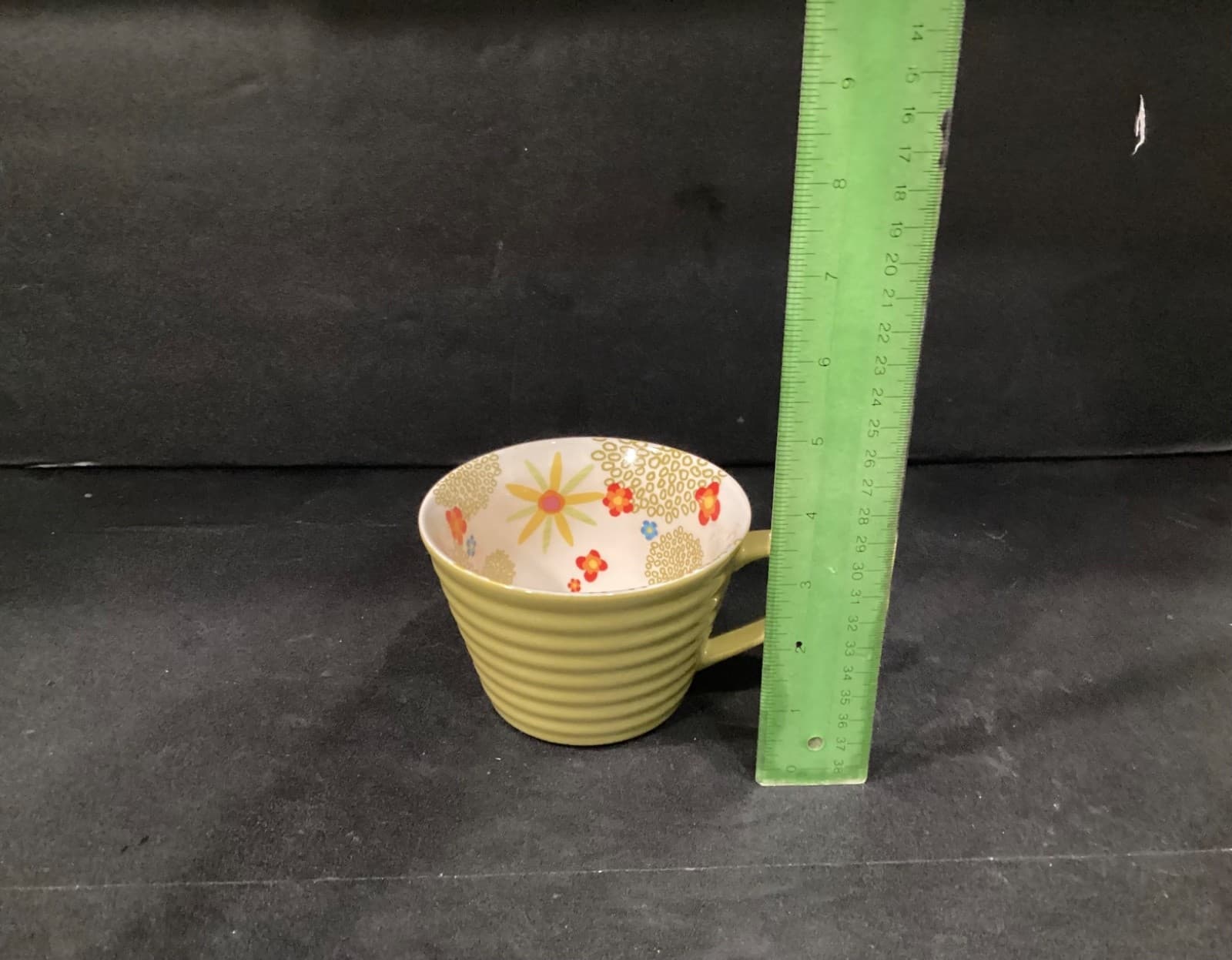 Starbucks Coffee Mug Green Ribbed Cup 12oz Bright Floral Design Inside 2007 - Thumbnail 5