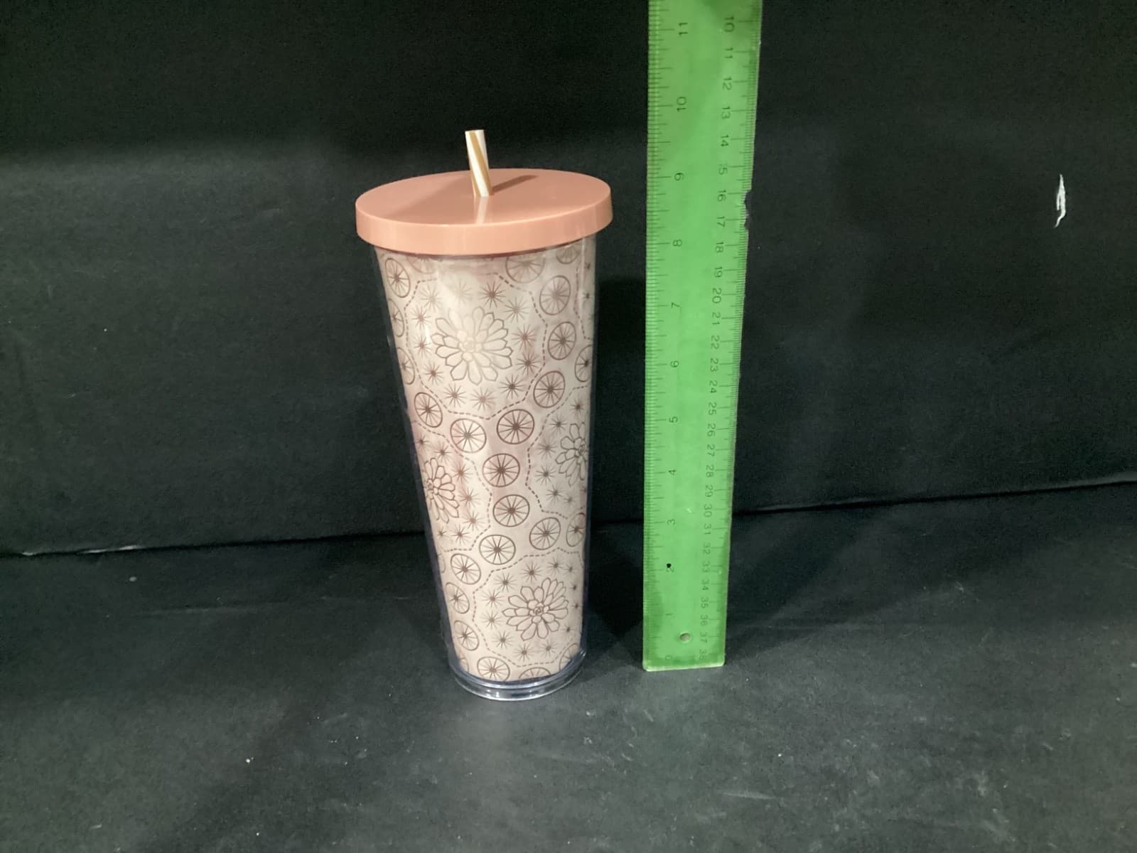 STARBUCKS Peach Metallic Gold Floral Flower Design Cold Cup Tumbler Venti 24 Oz - Thumbnail 6