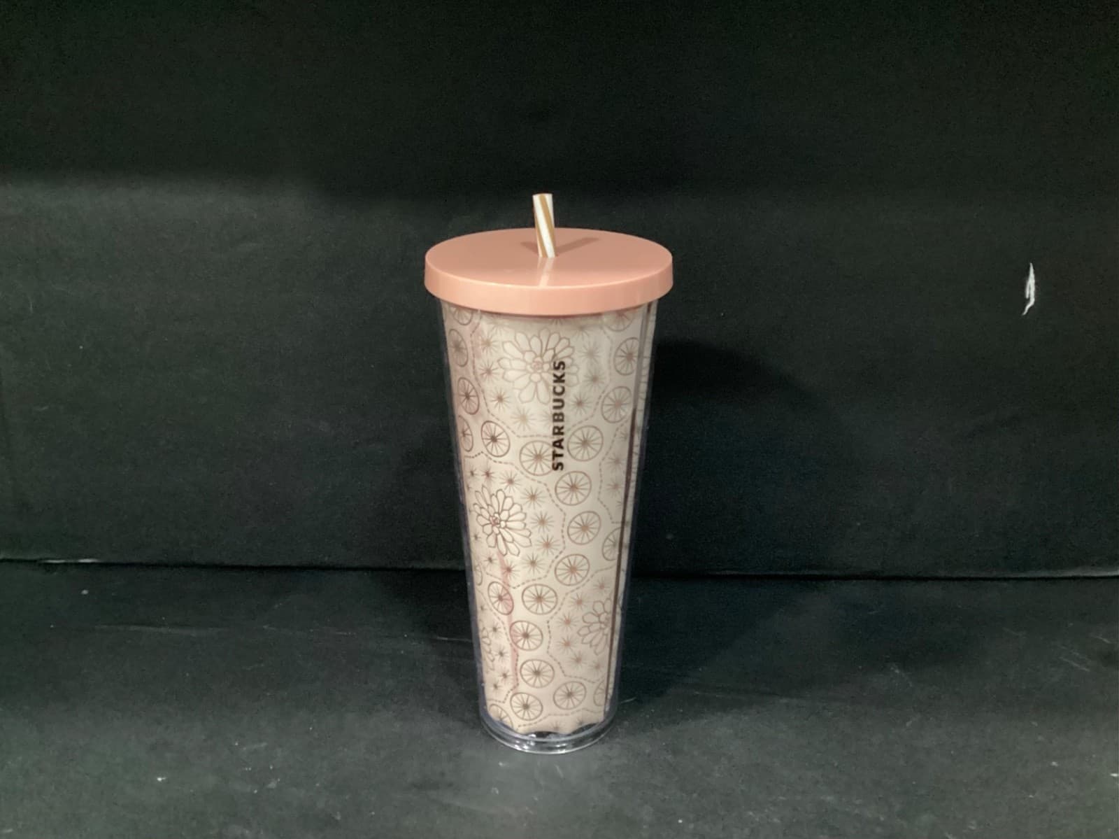 STARBUCKS Peach Metallic Gold Floral Flower Design Cold Cup Tumbler Venti 24 Oz - Thumbnail 11