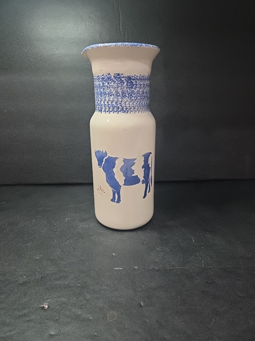Buttermilk Acres Ceramic Milk Bottle Jug, Vintage Glazed Cow, Hand Made Signed