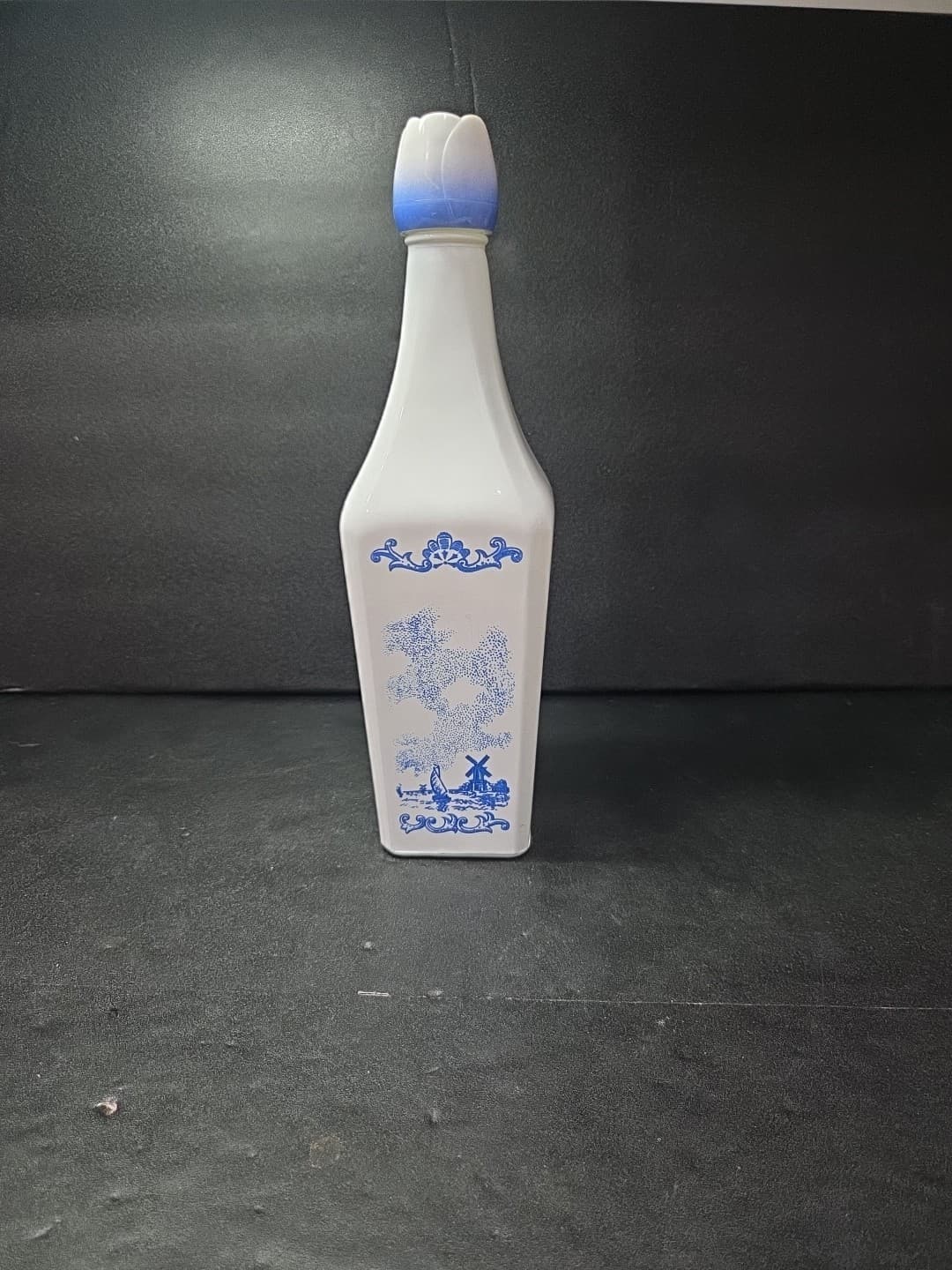 Vandermint Liquor Bottle Decanter, Blue White Windmill Glass, D-126 5886, 11.5" - Thumbnail 2