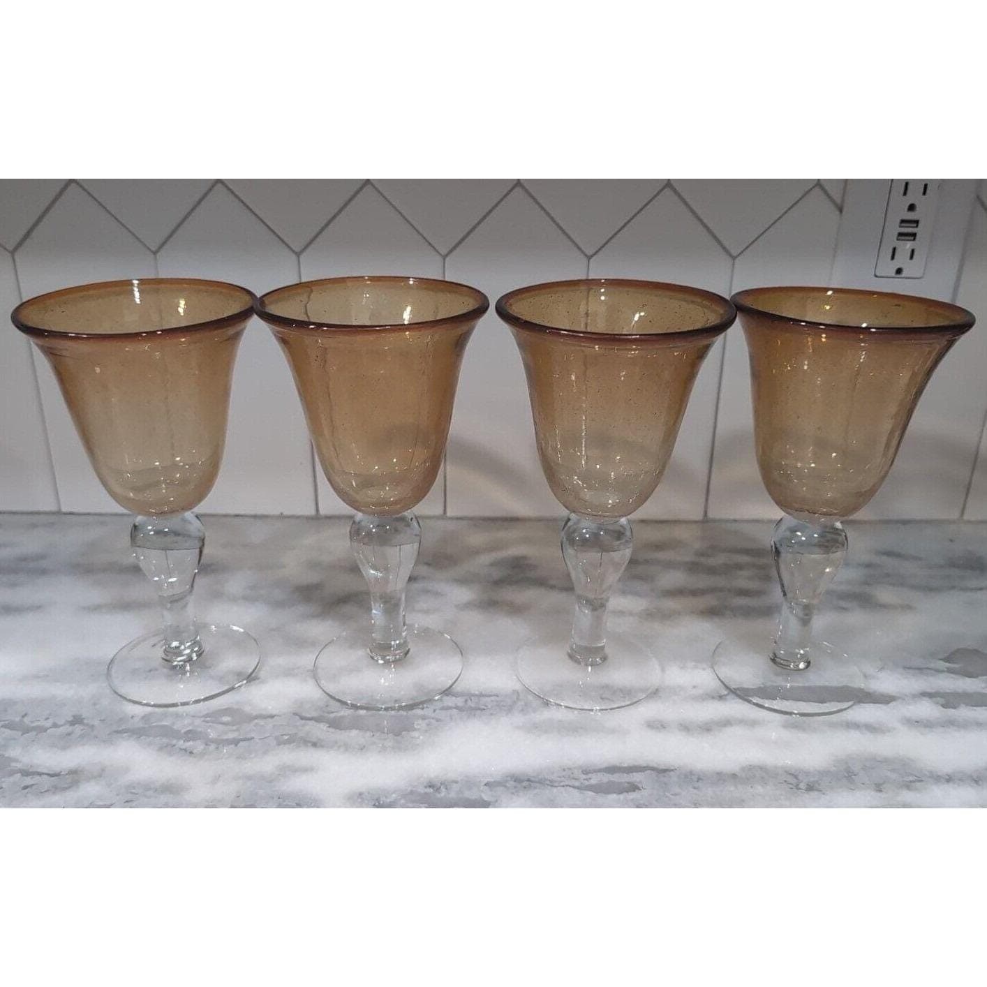 Artland Iris Amber Water Goblets, Set of 4, Vintage Hand Blown Bubble Design - Thumbnail 4