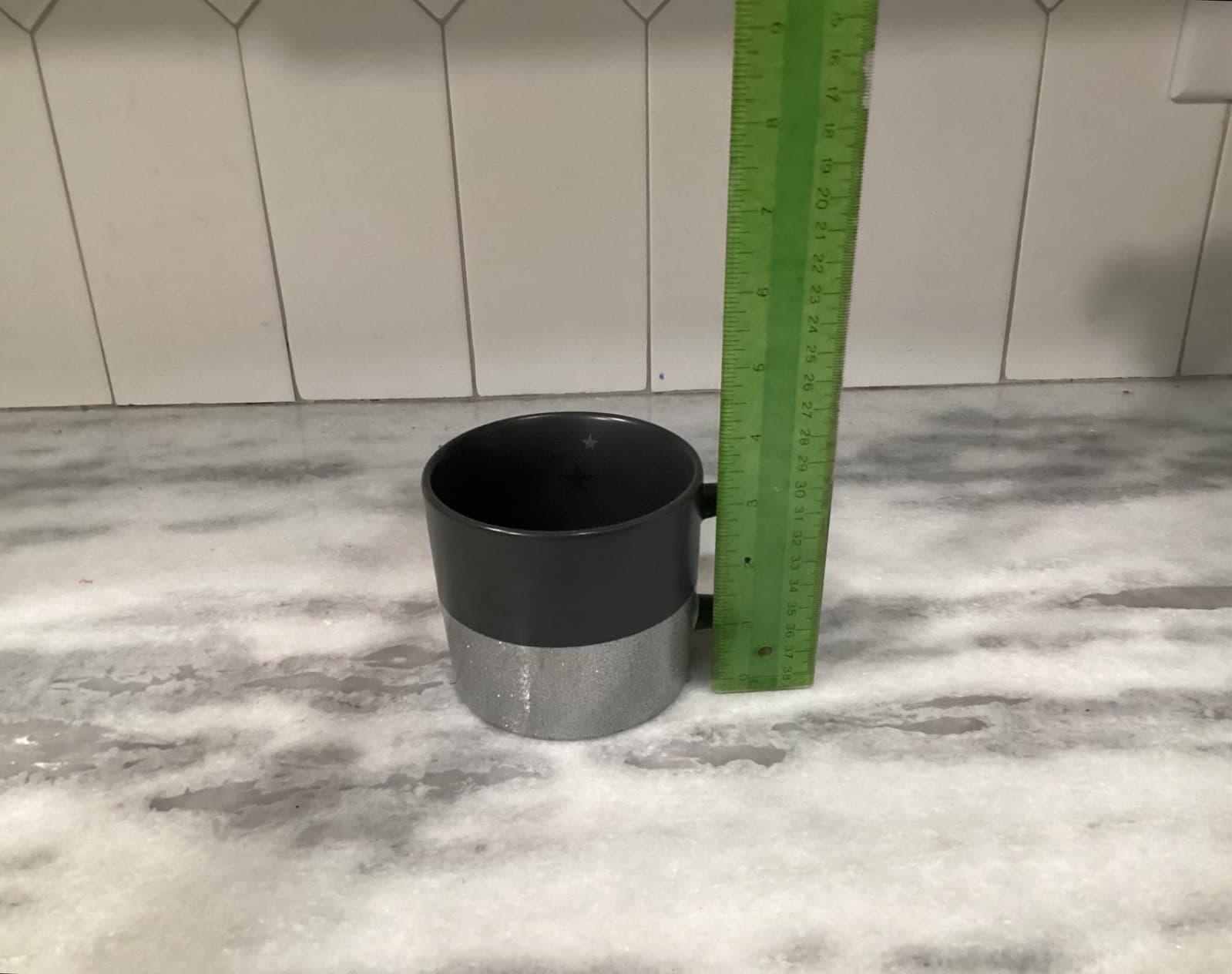 STARBUCKS Mug 2018 Matte Black Silver Glitter and Stars Ceramic Coffee Mug 12oz - Thumbnail 6
