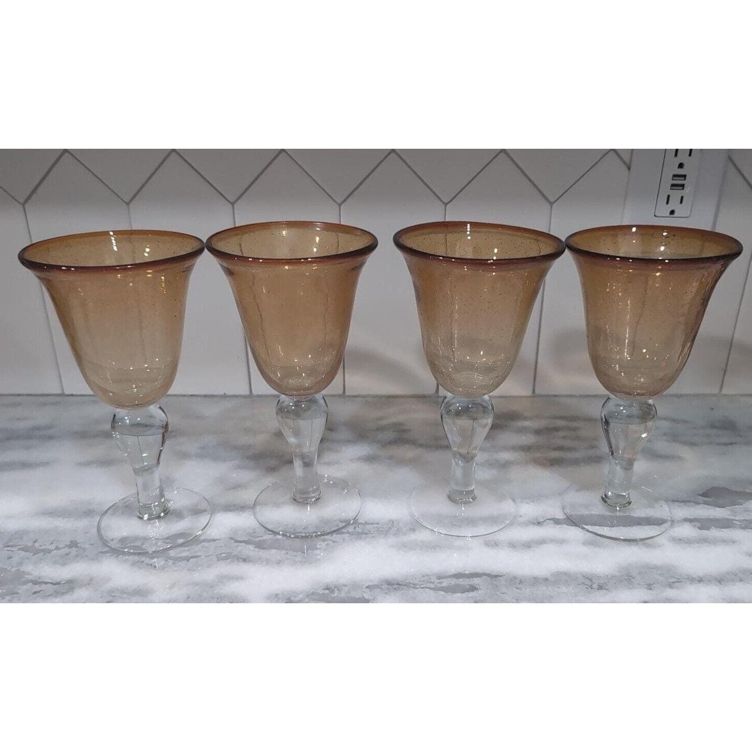 Artland Iris Amber Water Goblets, Set of 4, Vintage Hand Blown Bubble Design - Thumbnail 2