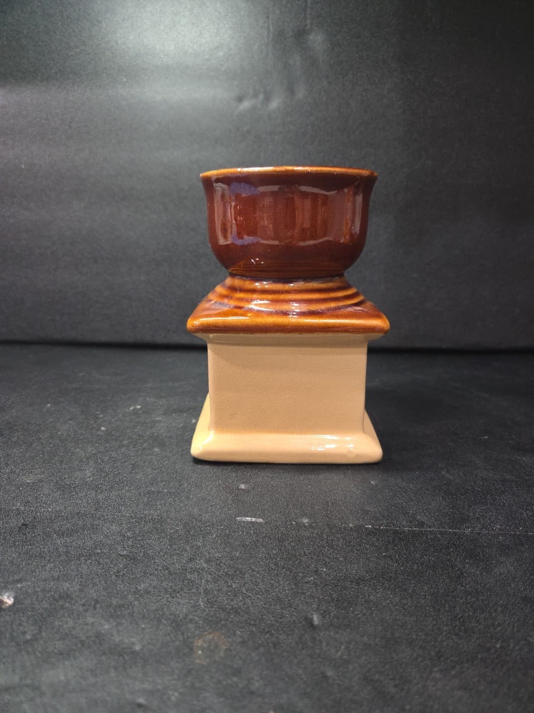 Coffee Grinder Vase, Ceramic Planter, Brown and Beige Drip, Mid Century Decor - Thumbnail 3