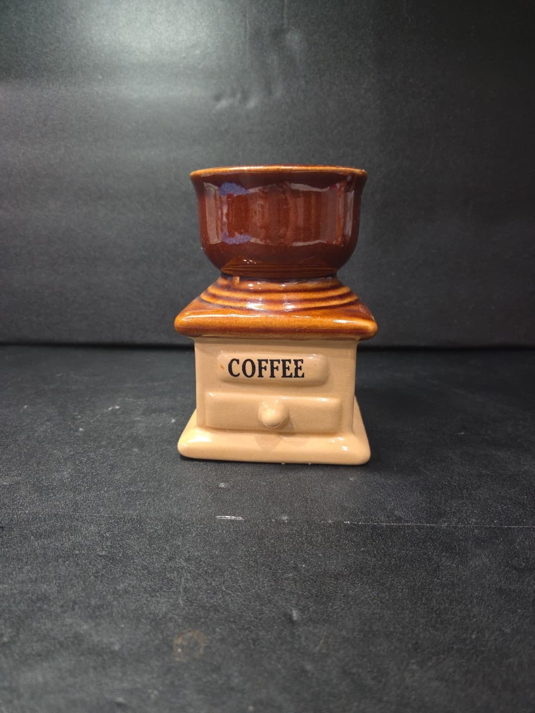 Coffee Grinder Vase, Ceramic Planter, Brown and Beige Drip, Mid Century Decor