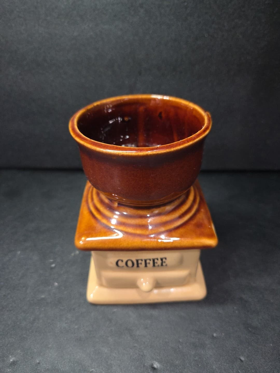 Coffee Grinder Vase, Ceramic Planter, Brown and Beige Drip, Mid Century Decor - Thumbnail 5