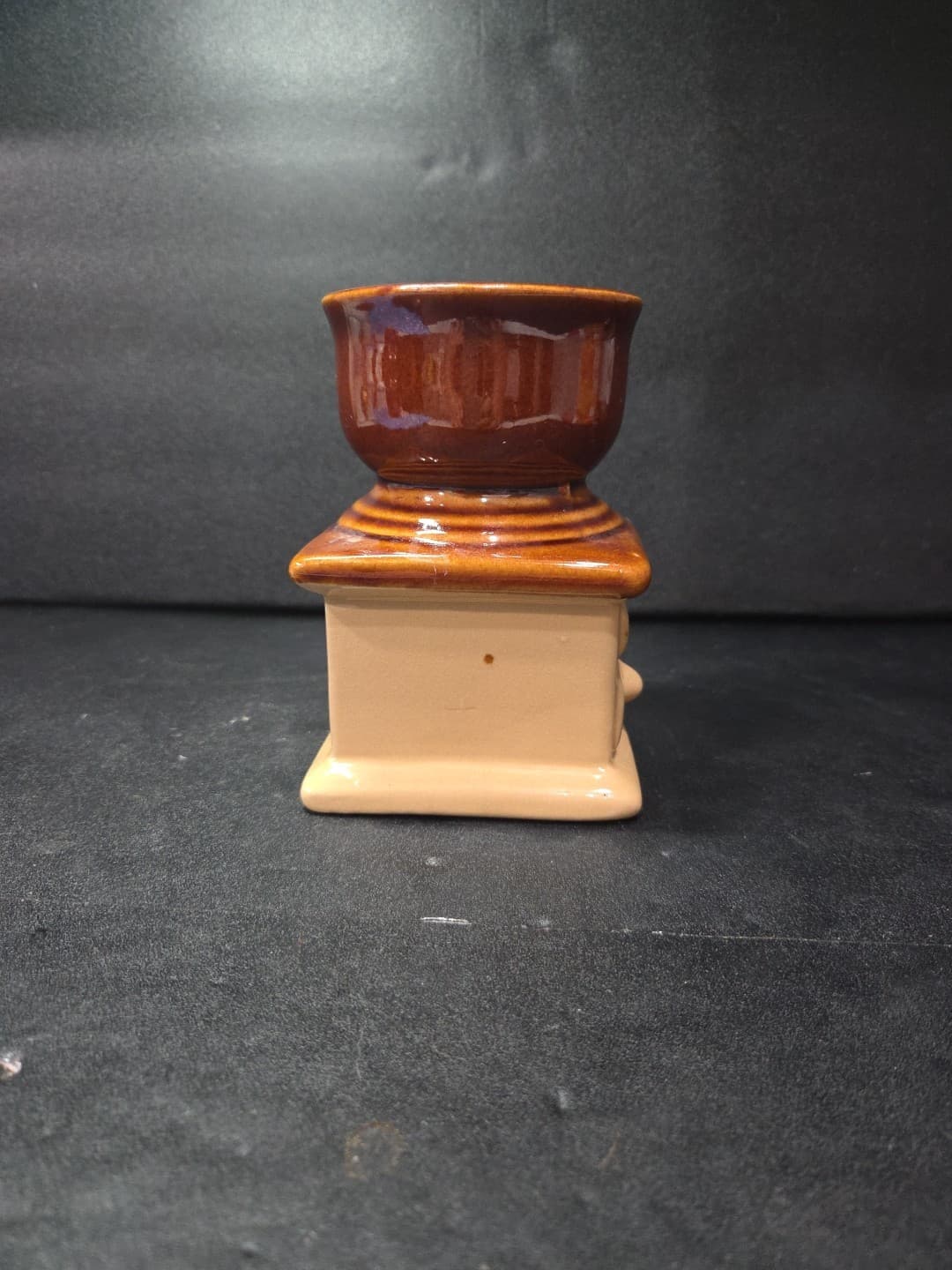 Coffee Grinder Vase, Ceramic Planter, Brown and Beige Drip, Mid Century Decor - Thumbnail 4