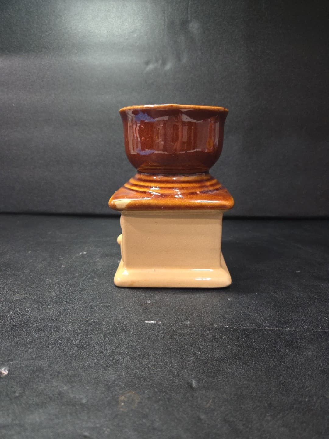 Coffee Grinder Vase, Ceramic Planter, Brown and Beige Drip, Mid Century Decor - Thumbnail 2