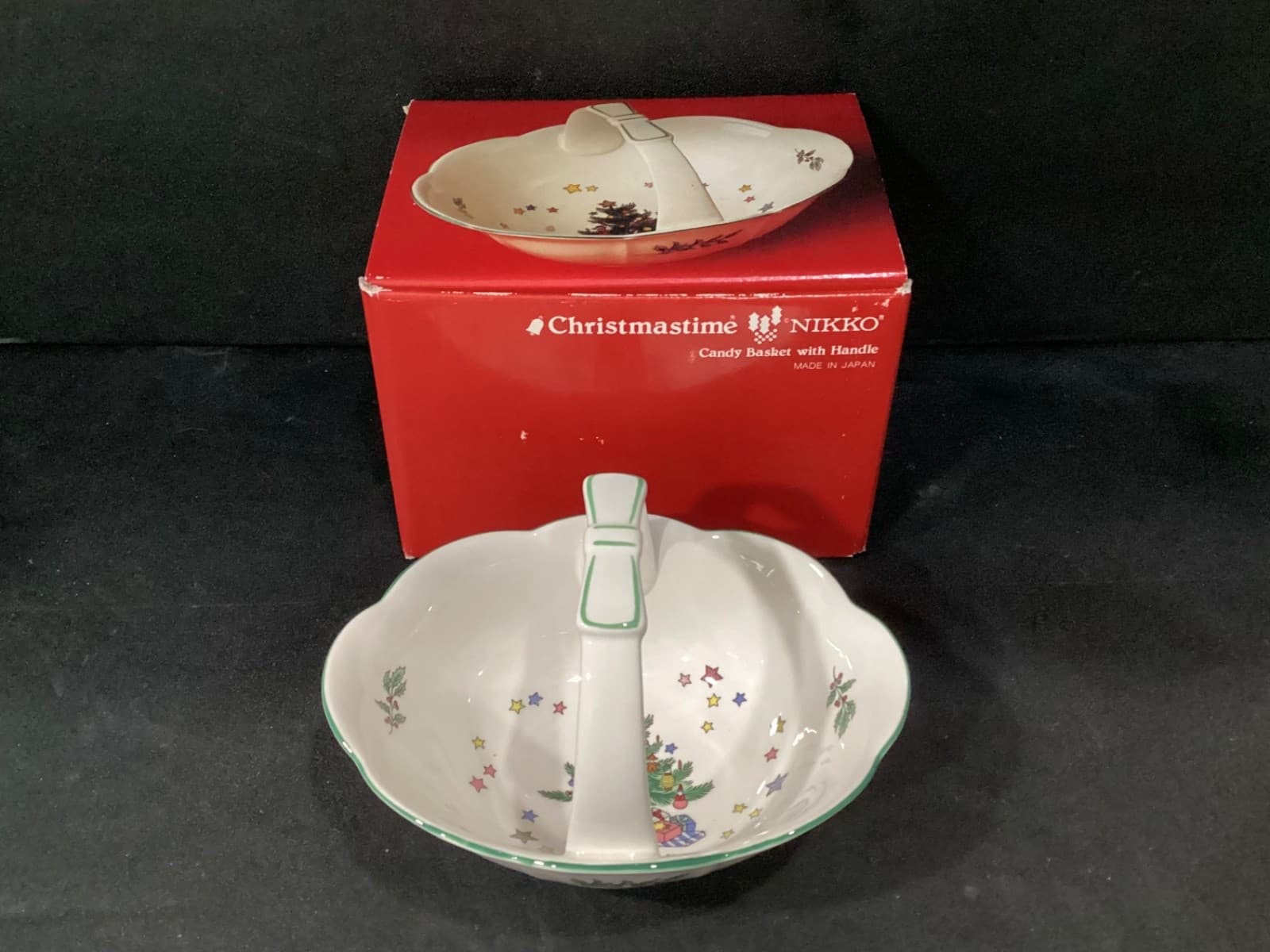 NIKKO Christmastime Candy Basket w/ Handle made in Japan Vintage