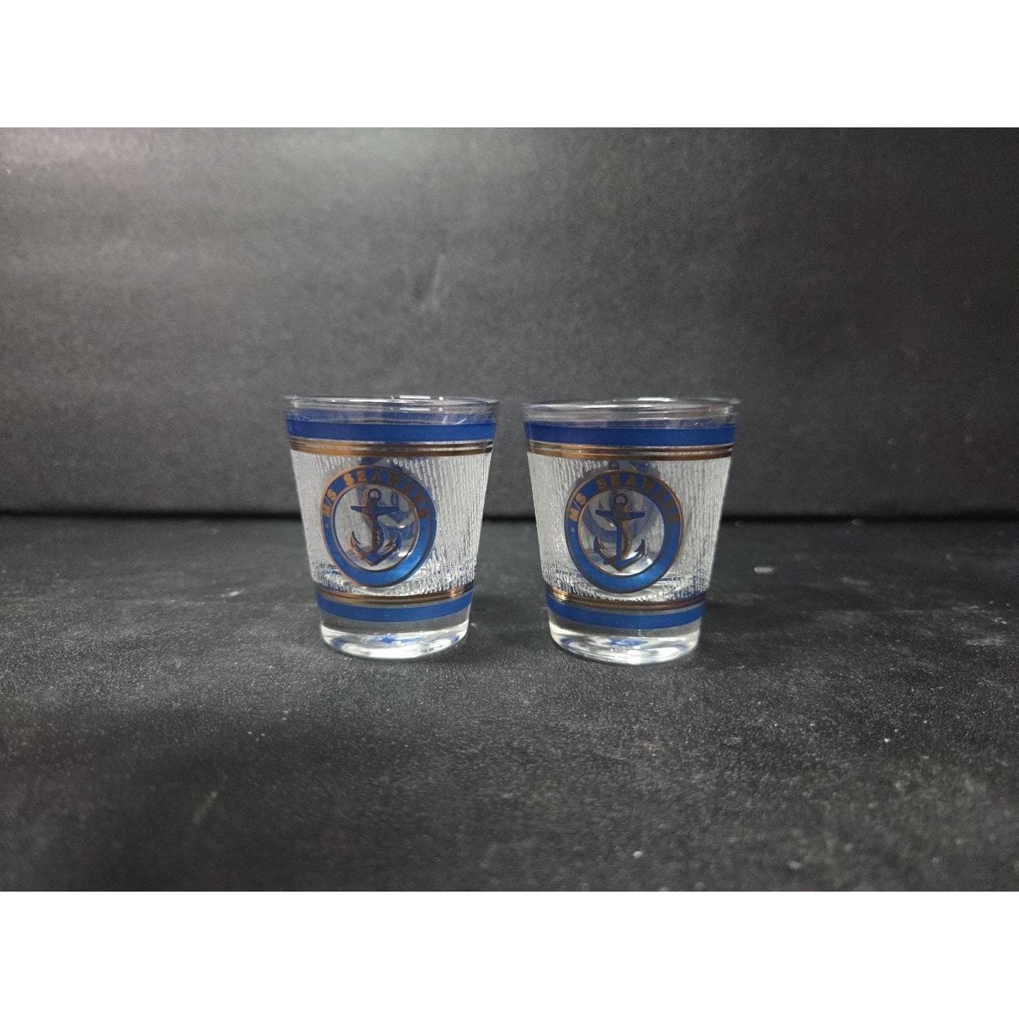 Norwegian Cruise Lines Shot Glass, Vintage M/S. SEAWARD, Anchor Design, Set Of 2