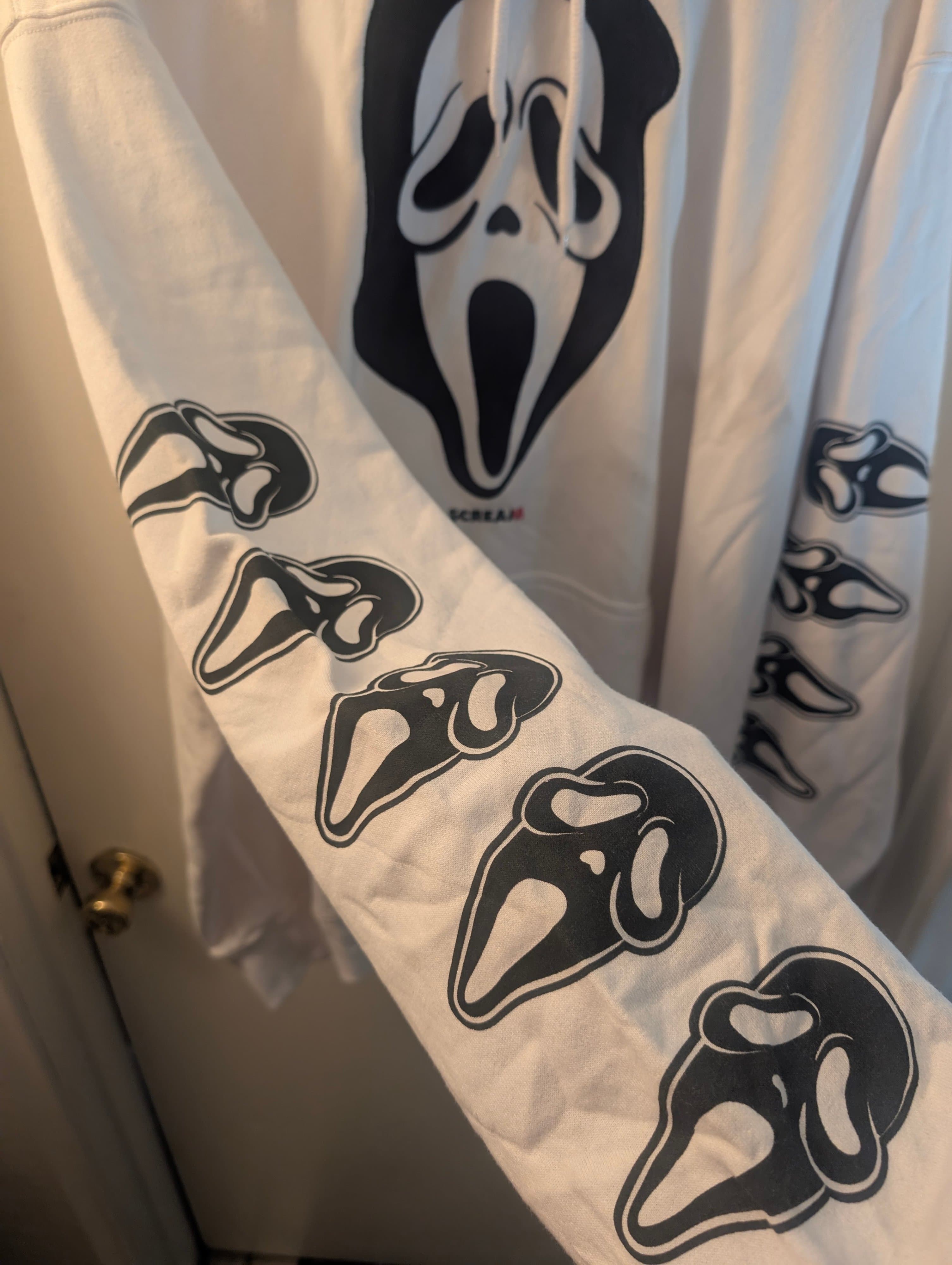 Scream Ghostface Hoodie Embroidered White fleece - Thumbnail 3