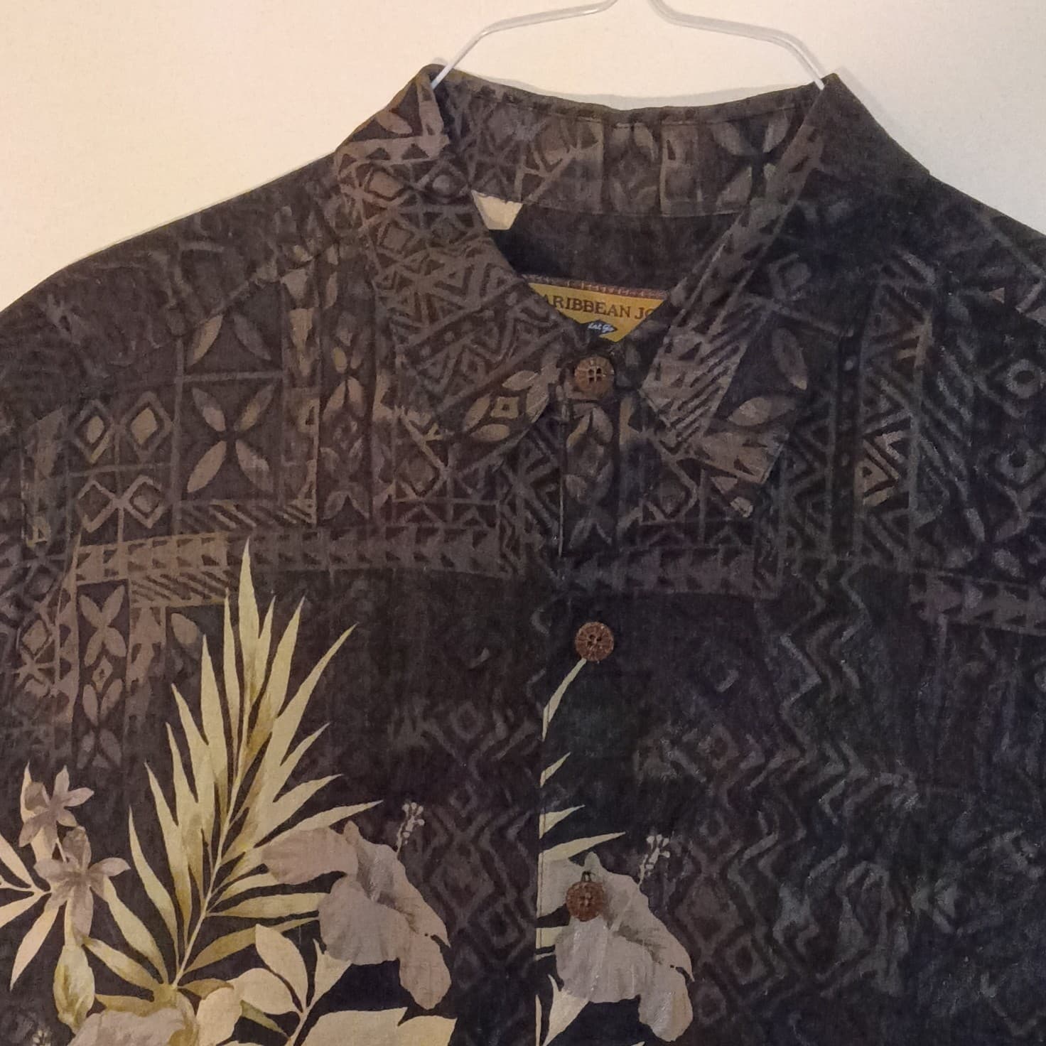 Caribbean Joe Mens Large Linen Blend Island Print Vacation Hawaiian Shirt - Thumbnail 3